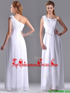 Elegant Empire Hand Crafted Side Zipper White Dama Dress with One Shoulder