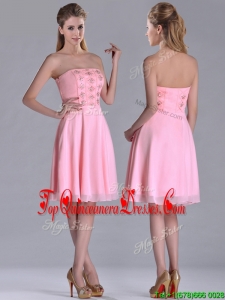 Latest Side Zipper Strapless Pink Short Dama Dress with Beaded Bodice