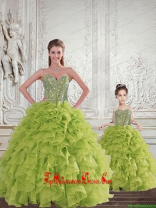 New Style Beading and Ruffles Princesita Dress in Yellow Green for 2015