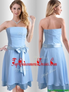 New Style Bowknot Chiffon Short Dama Dress in Light Blue