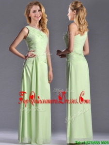 Pretty One Shoulder Side Zipper Yellow Green Dama Dress with Ruching