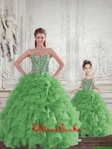 Remarkable Beading and Ruffles Green Princesita Dress for 2015 Spring