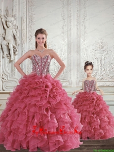 Romantic Beading and Ruffles Rust Red Sweet 15 Dress for 2015