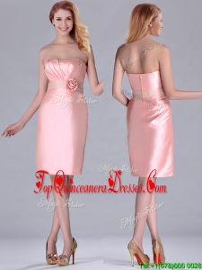 Short Strapless Knee Length Pink Dama Dress with Hand Crafted and Beading