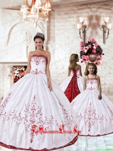 White Strapless Princesita Dress with Red Embroidery for 2014