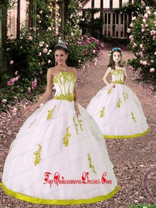 2015 Custom Made White and Yellow Green Princesita Dress with Appliques
