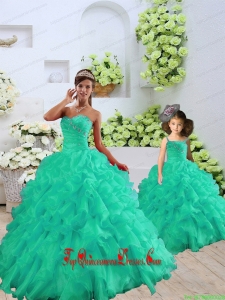 2015 Fashionable Organza Turquoise Princesita Dress with Beading and Ruffles