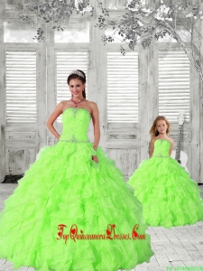 2015 Modest Spring Green Princesita Dress with Beading and Ruching