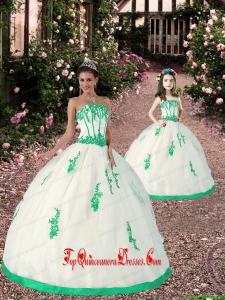 2015 Most Popular Appliques White and Green Princesita Dress