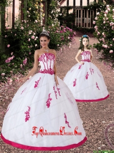 2015 Unique Satin and Organza Appliques White and Hot Pink Princesita Dress