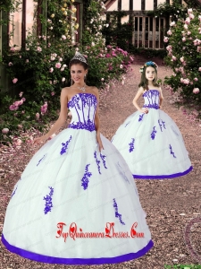 Affordable White and Purple Princesita Dress with Appliques