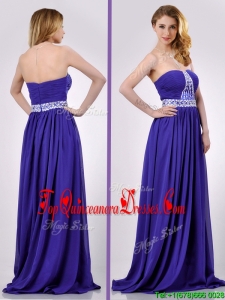 Empire Strapless Beaded Purple Long Dama Dress for Evening