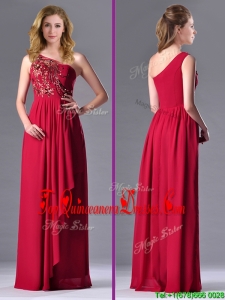 Fashionable Empire One Shoulder Sequins Red Dama Dress with Side Zipper