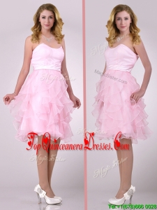 Lovely Empire Baby Pink Knee Length Dama Dress with Ruffles