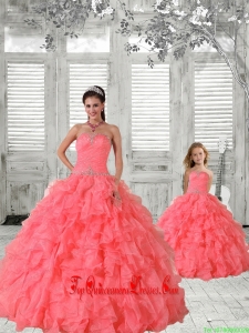 Most Popular Coral Red Princesita Dress with Beading and Ruching for 2015