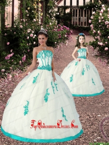 New Arrival Appliques Princesita Dress in White and Turquoise