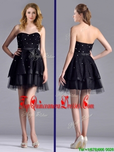 New Style Tulle Black Short Dama Dress with Beading and Belt