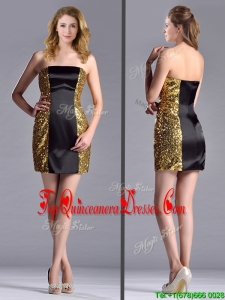 Popular Column Black and Gold Dama Dress in Sequins and Satin