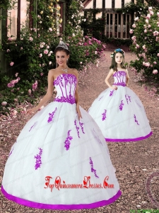 Popular Satin and Organza Appliques Princesita Dress in White and Fuchsia