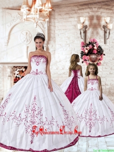 Trendy Fuchsia Embroidery White Princesita Dress for 2015