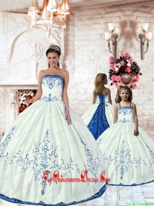 Unique White Princesita Dress with Royal Blue Embroidery for 2015