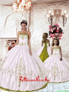 Unique White Princesita Dress with Yellow Green Embroidery for 2015