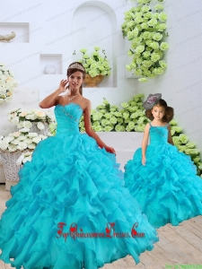 Most Popular Beading and Ruffles Aqua Blue Princesita Dress for 2015