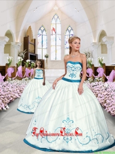 2015 Modest Embroidery White and Blue Princesita Dress