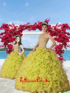 Exquisite Beading and Ruffles Yellow Green Princesita Dress