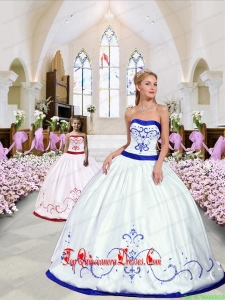 Luxurious Embroidery White and Royal Blue Princesita Dress for 2015