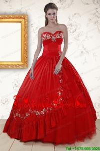 2015 Cheap Sweetheart Red Puffy Quinceanera Dresses with Embroidery