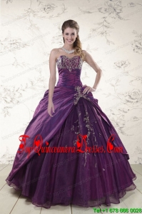 2015 Modern Purple Sweetheart Appliques Quinceanera Dresses