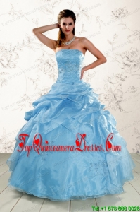 2015 Beautiful Appliques Quinceanera Dresses in Aqua Blue