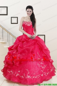 2015 Beautiful Sweetheart Embroidery Quinceanera Dress in Hot Pink