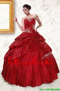 2015 Beautiful Wine Red Sweetheart Quinceanera Dresses with Embroidery