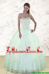 2015 Light Blue Sweet 15 Dresses with Beading