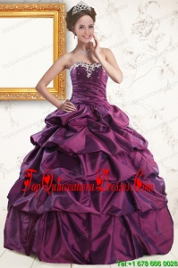 2015 Sweetheart Purple Quinceanera Dresses with Appliques and Pick Up