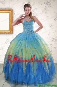 2015 Unique Sweetheart Beading and Ruching Quinceanera Dresses in Multi Color