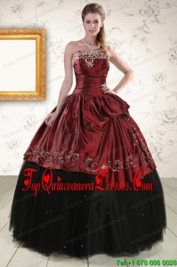 Pretty Ball Gown Embroidery 2015 Quinceanera Dresses in Rust Red and Black