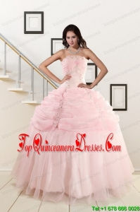 Pretty Strapless Quinceanera Dresses with Beading and Pick Ups for 2015