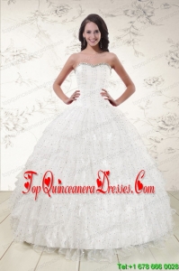 Beautiful White Sequins Ball Gown Quinceanera Dresses for 2015