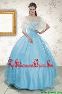 Cheap Baby Blue Strapless Quinceanera Dress with Beading