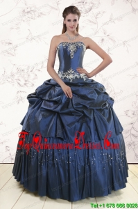 Cheap Embroidery and Pick Ups Cheap Quinceanera Dress in Navy Blue