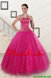 Cheap Fuchsia Quinceanera Dresses with Beading and Appliques for 2015