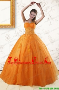 Cheap Princess Orange Quinceanera Dresses with Appliques