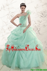 2015 Apple Green One Shoulder Cheap Quinceanera Dresses with Appliques