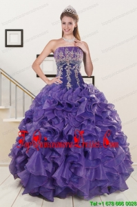 2015 Elegant Purple Sweet 15 Dresses with Embroidery and Ruffles