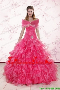2015 Elegant Sweetheart Hot Pink Quinceanera Dresses with Ruffles