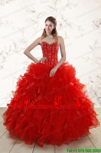 2015 Most Popular Red Quinceanera Dresses with Beading and Ruffles