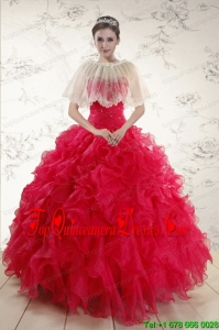 2015 Pretty Sweetheart Beading Quinceanera Dresses in Red